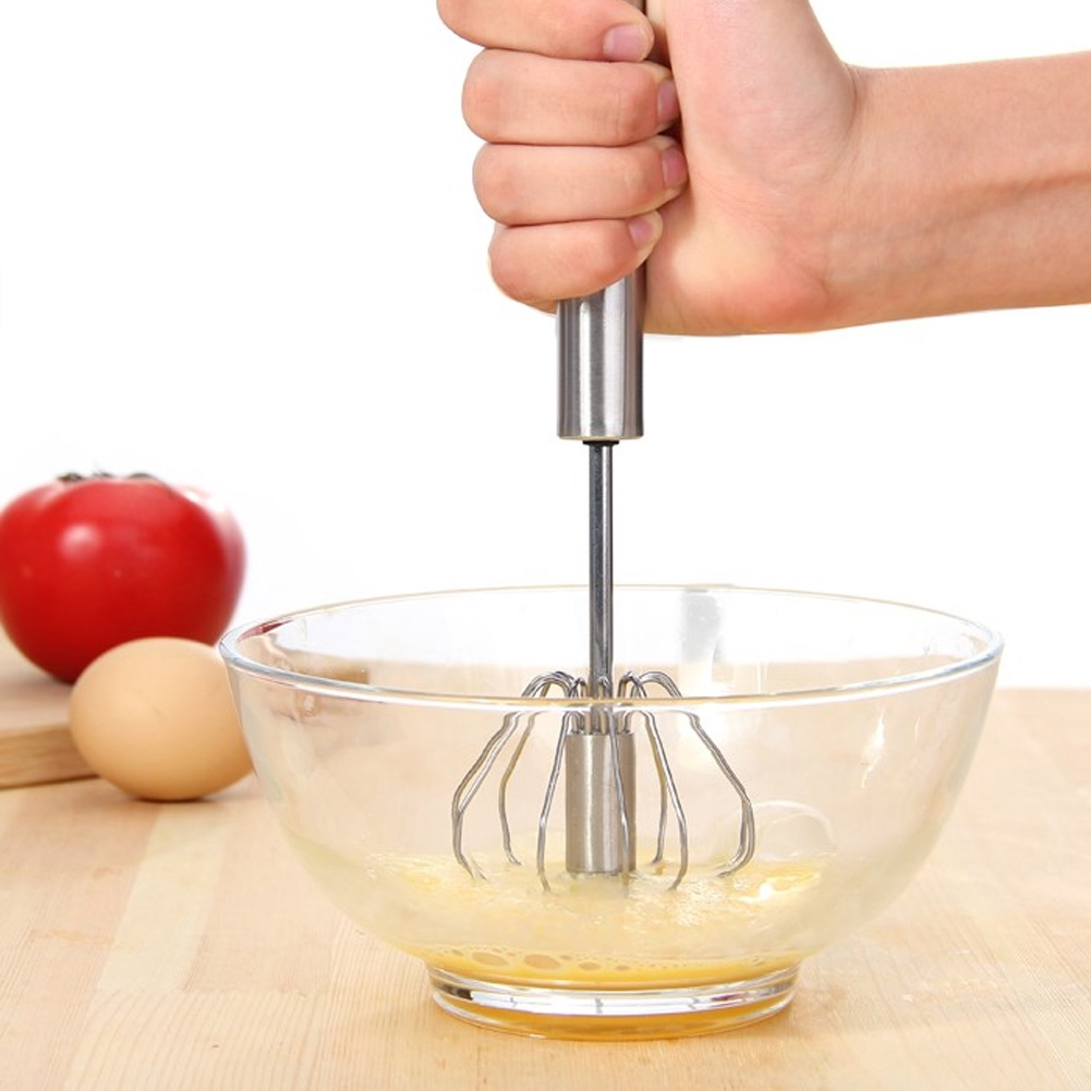 Stainless Steel Rotary Push Action Egg Whisk