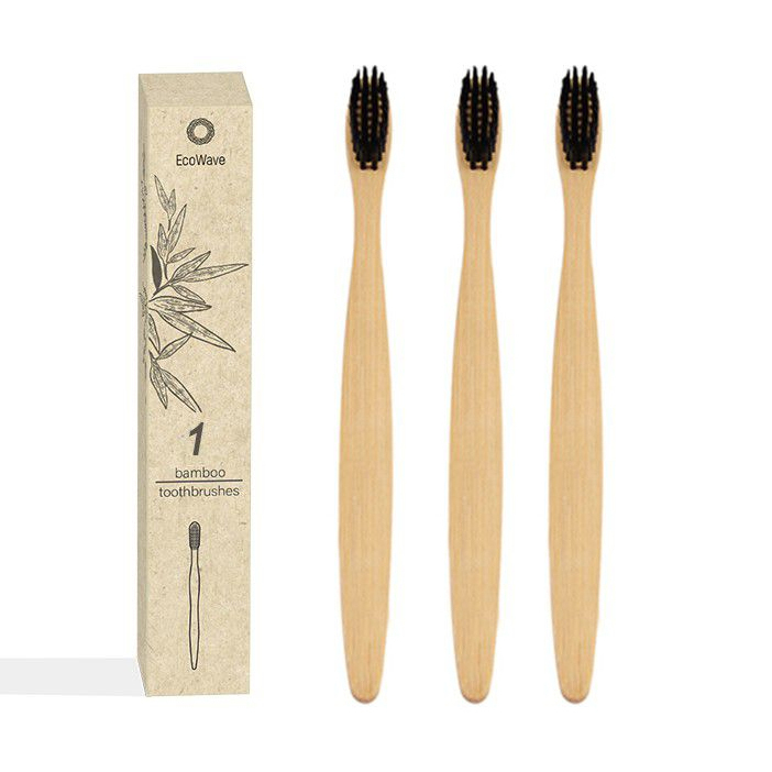 Pack of 3 Bamboo Black Bristle Toothbrushes