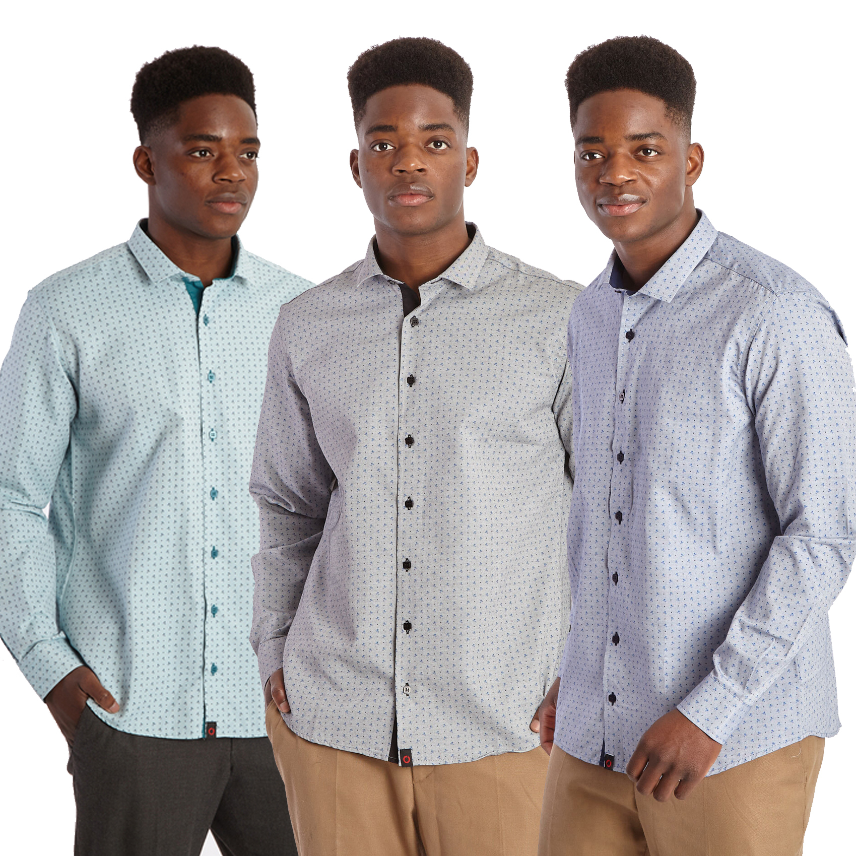 Men's Long Sleeve Slim Fit Blue Print Shirt