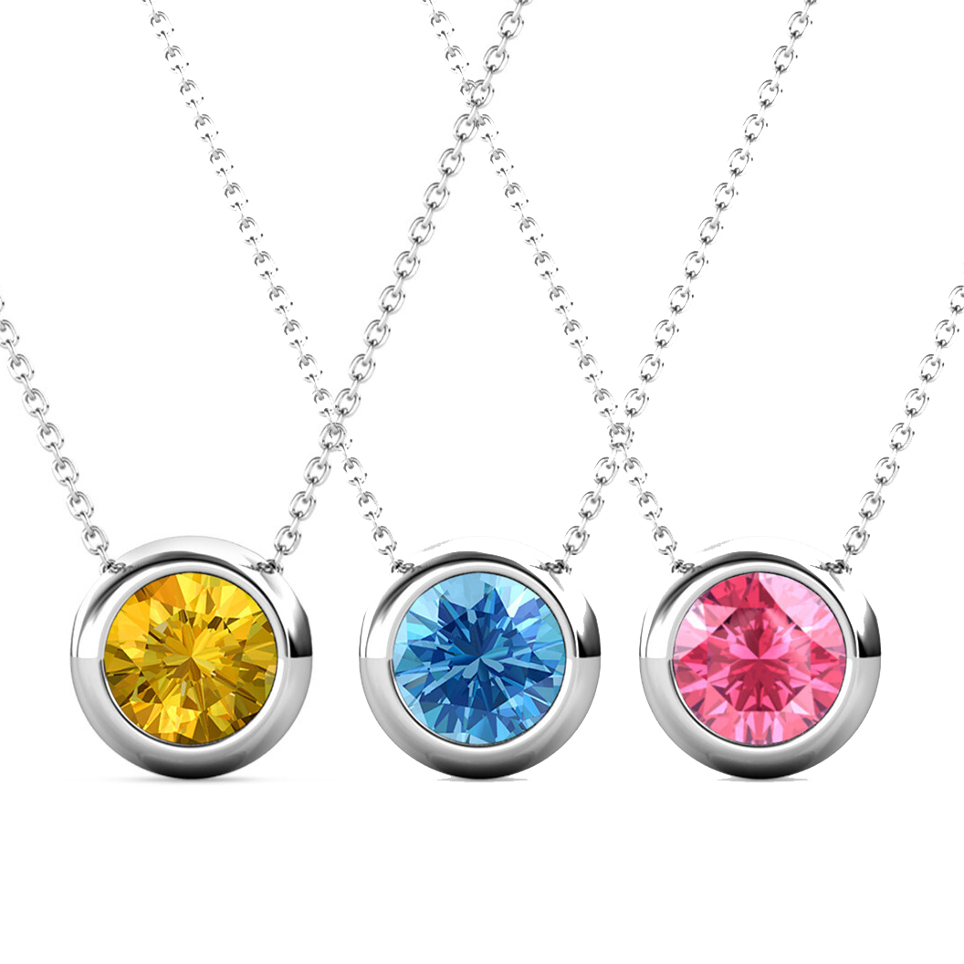 Moon Birthstone Necklace with Swarovski Crystal