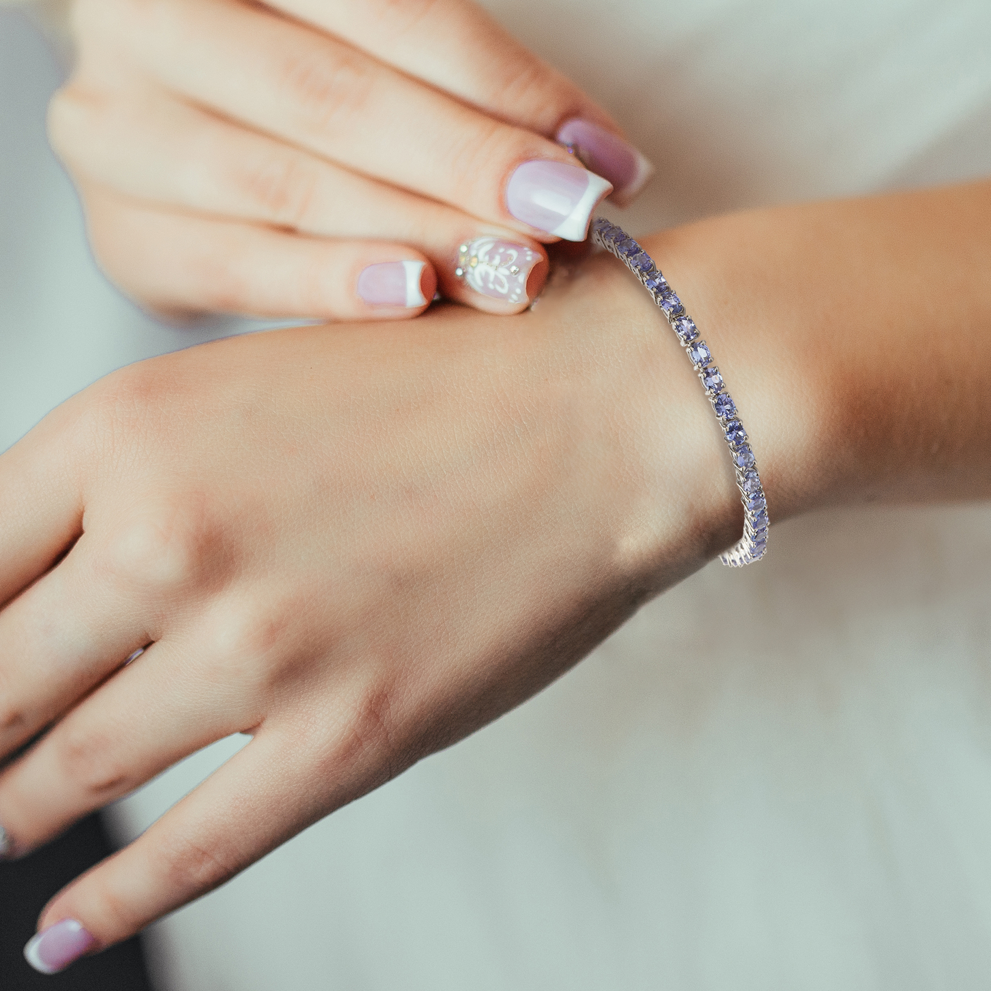 41 Tanzanite Stone Silver Tennis Bracelet