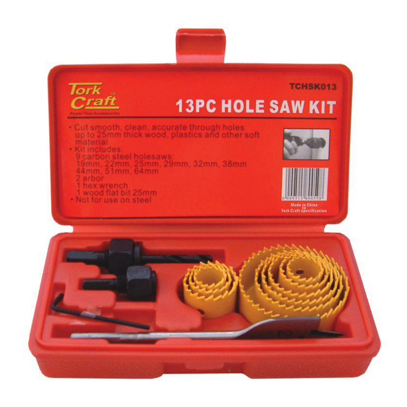 13 Piece Holesaw Set in a Carbon Steel Case (Model: TCHSK013)