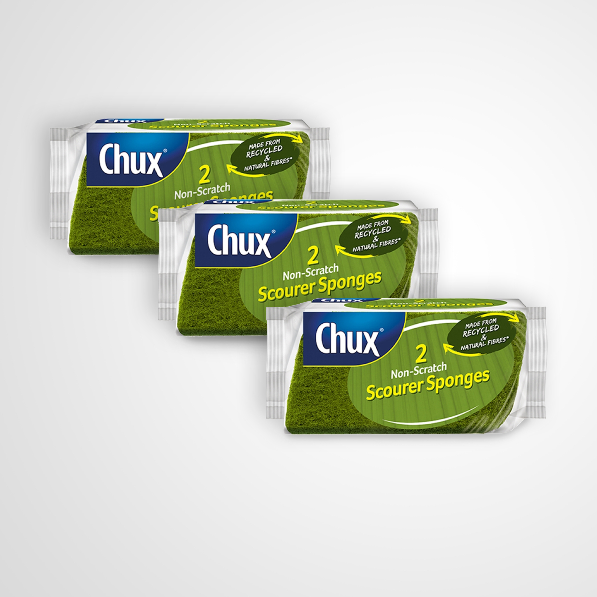Pack of 3 Non-Scratch Scourer Scrubs (Scourer Pad Made From Recycled Plastic)