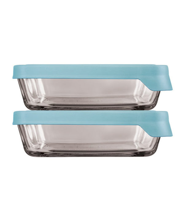 Pack of 2 Glass Rectangular Storage Containers with Mineral Blue Trueseal Lids