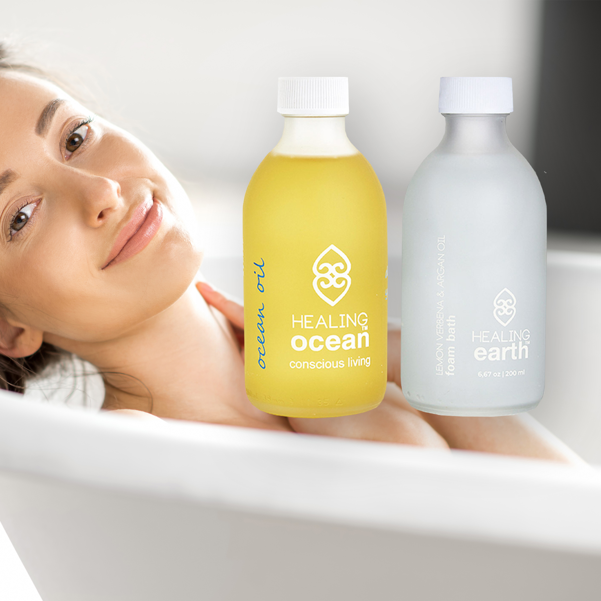 Lemon Verbena & Argan Oil Foam Bath and Healing Ocean Bath Oil
