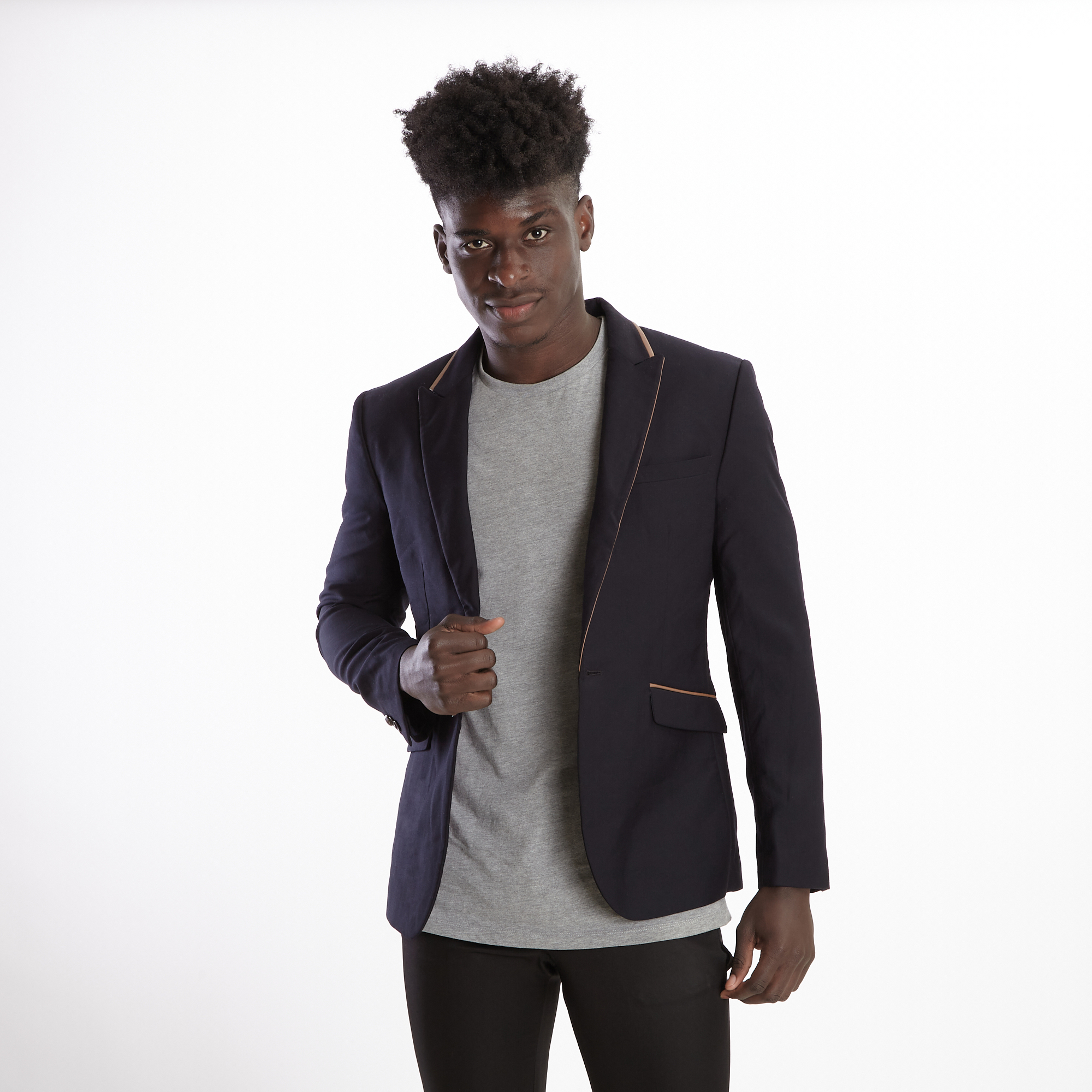 Men's Ben Navy with Brown Trim Detail Blazer