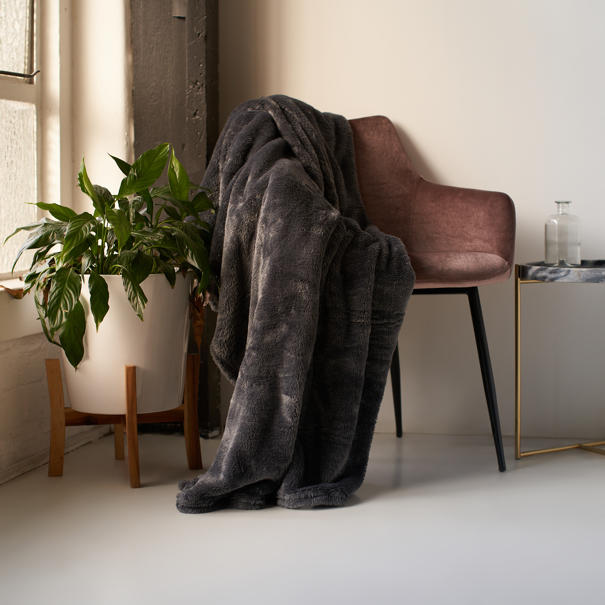 Charcoal Faux Fur Throw