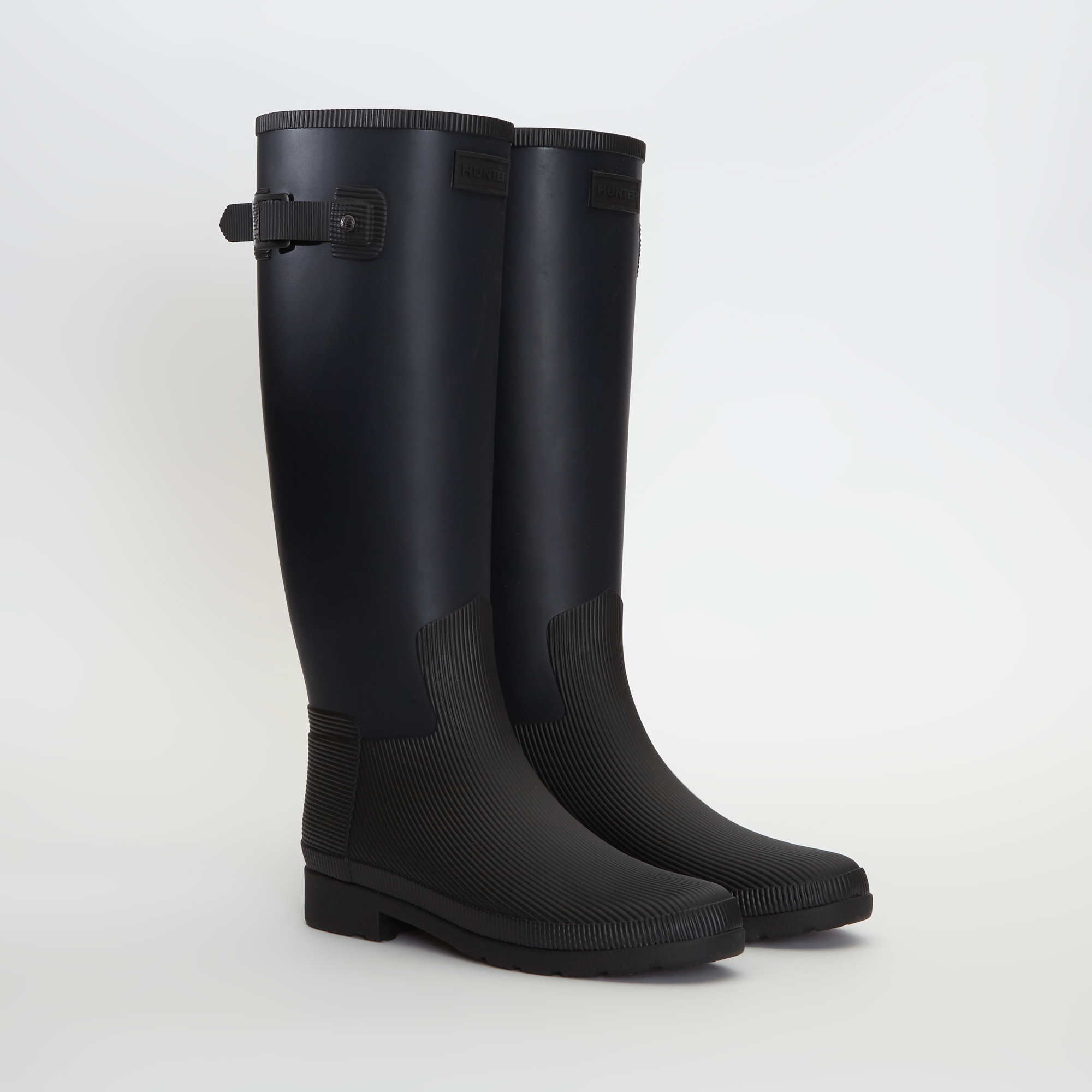 Ladies Refined Navy & Black Texture Block Tall Wellington Boots