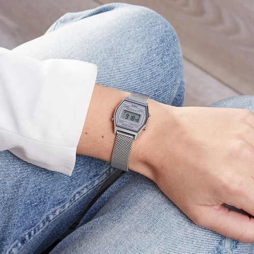 Ladies Retro Digital Watch with Mesh Band (Model: LA670WEM)