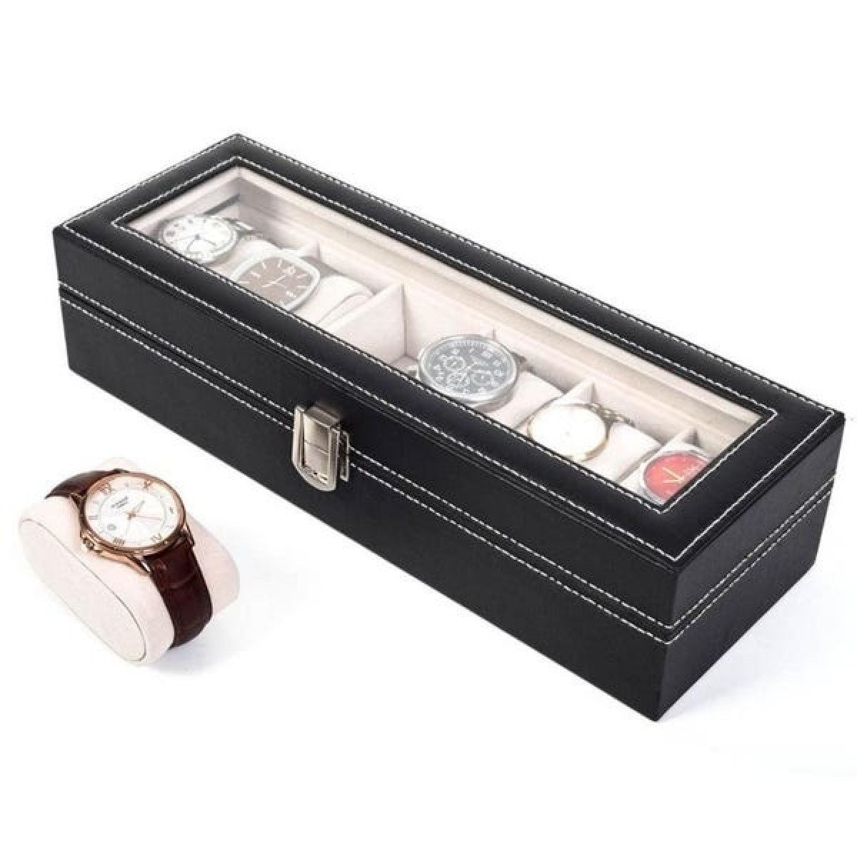 Black Watch Box with Transparent Display Screen