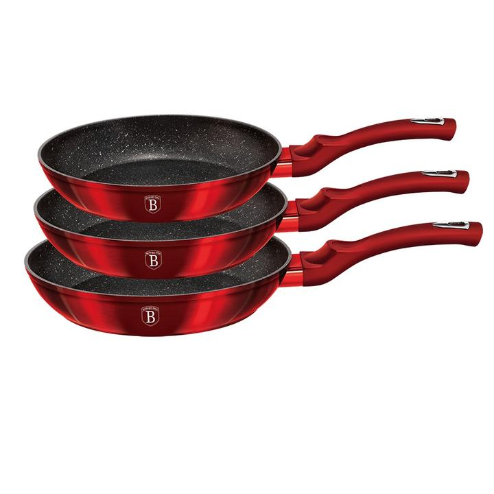 3-Piece Burgundy Marble Coated Frying Pan Set