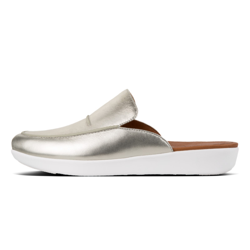 Ladies Serene Metallic Silver Leather Mules