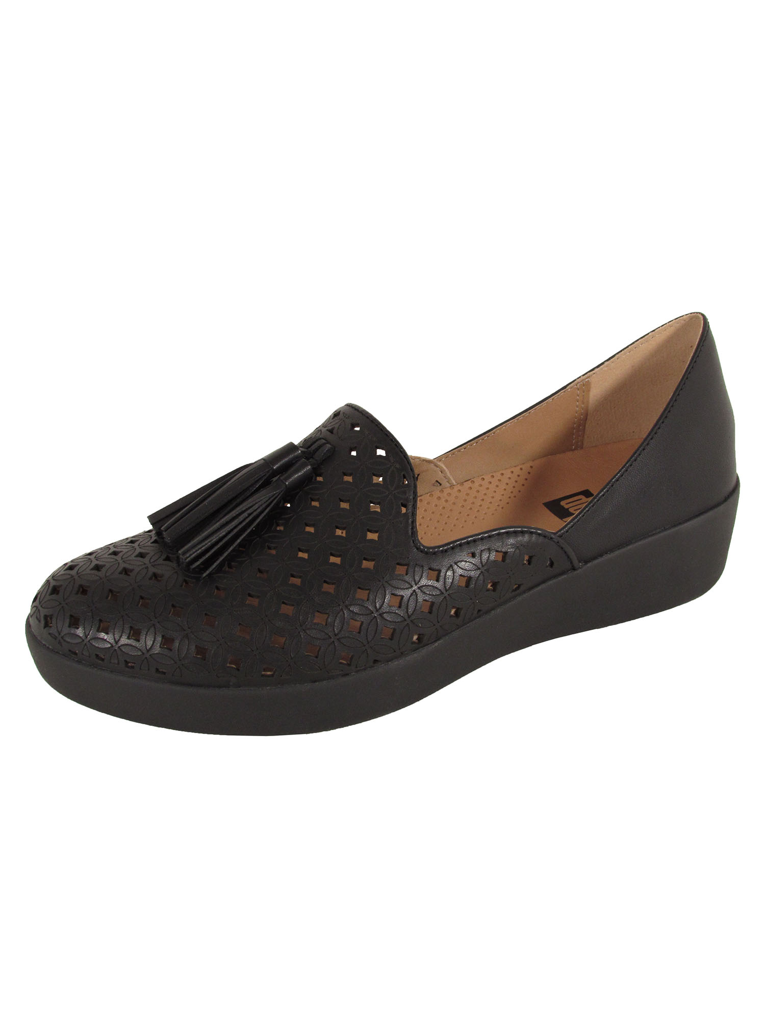 Ladies D'Orsay Leather Tassel Black Loafers