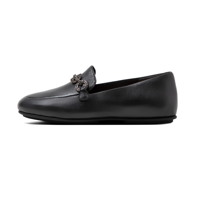 Ladies Lena Crystal Chain Black Loafers