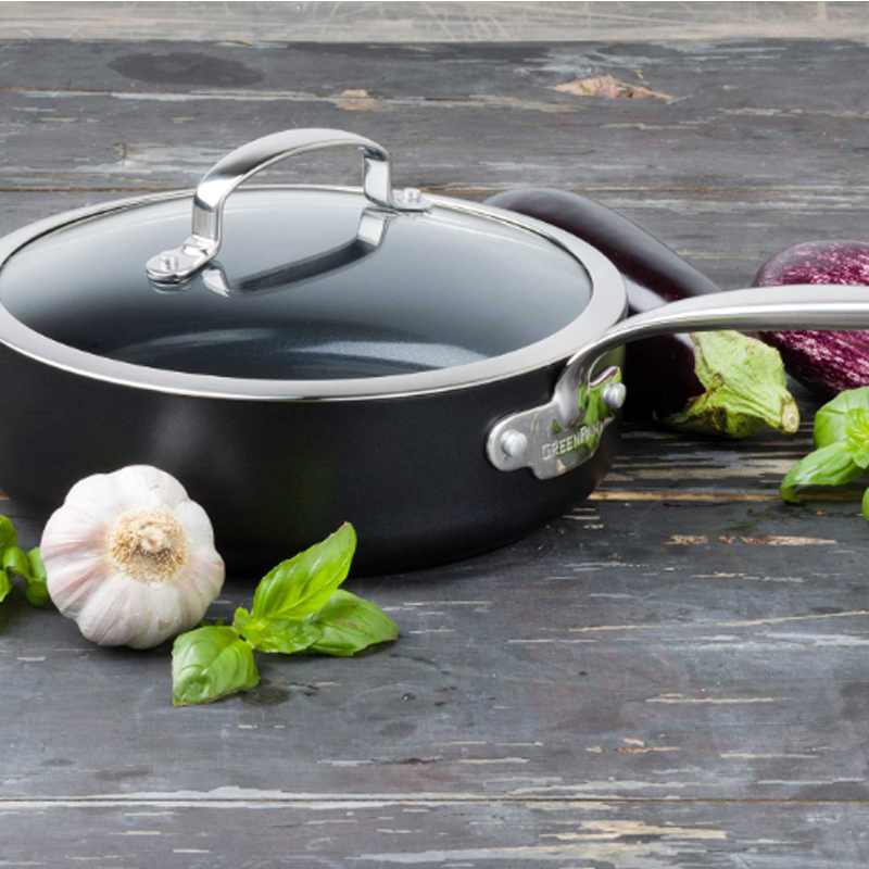 24cm Barcelona Black Ceramic Non-Stick Skillet with Lid