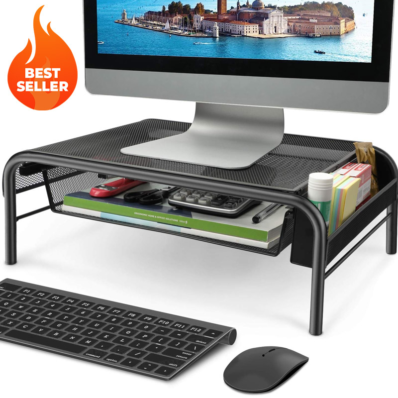 Mesh Laptop or Monitor Stand with Pull Out Drawer
