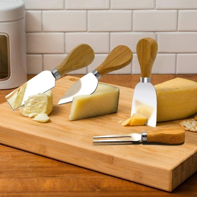 4 Piece Stainless Steel Cheese Knife Set with Wooden Handles