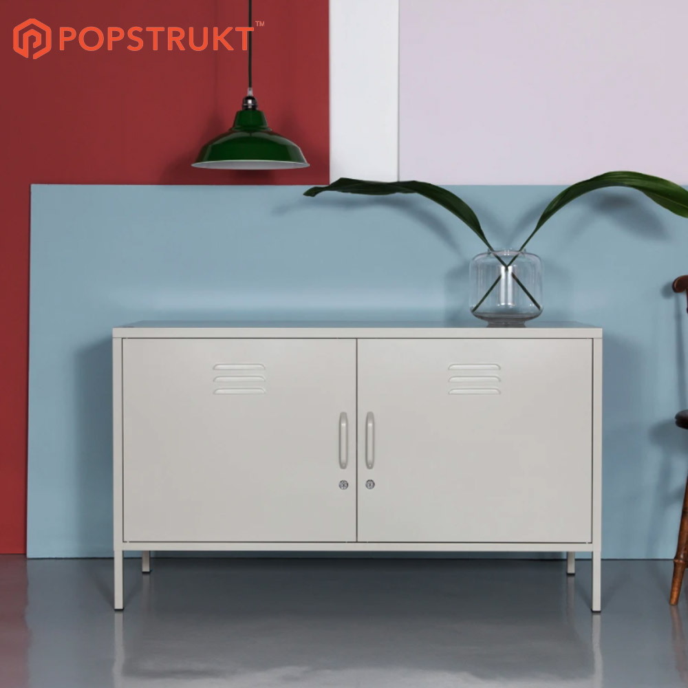 Popcorn Lockable Media Cabinet in Light Grey