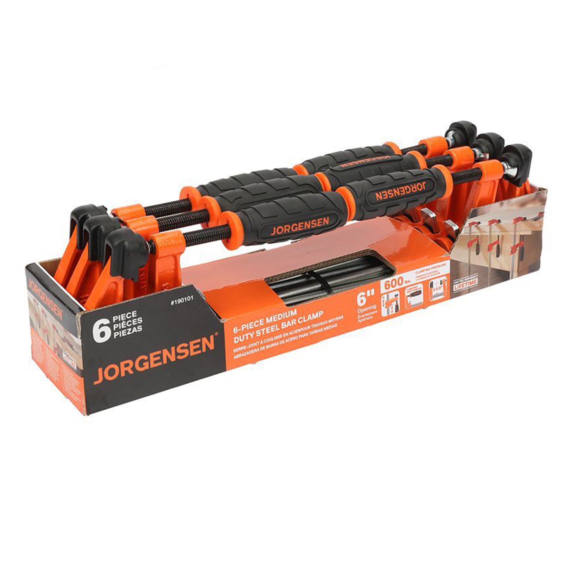 Jorgensen 6 Inch M/Duty 6 Pack Steel Bar Clamp