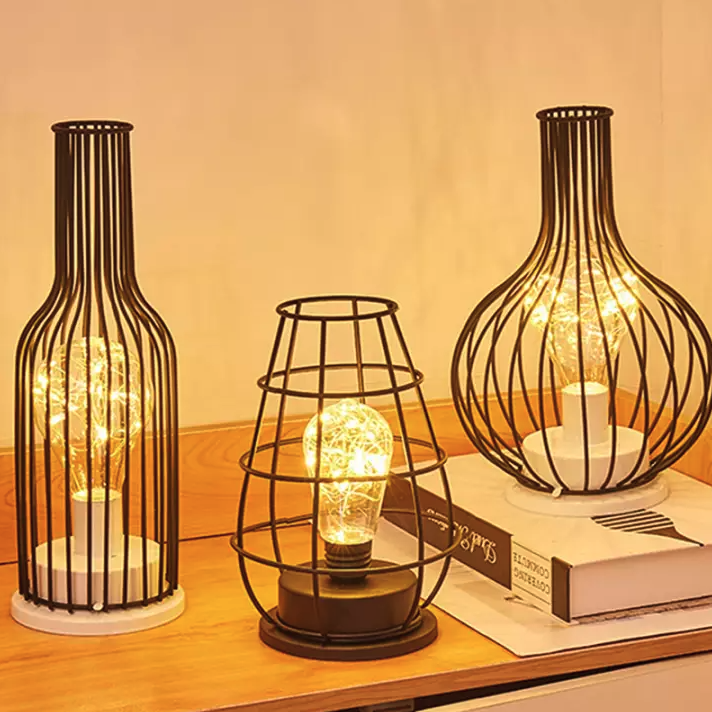 Wireless Battery Operated Table Lamp with Copper Fairy Light Bulb