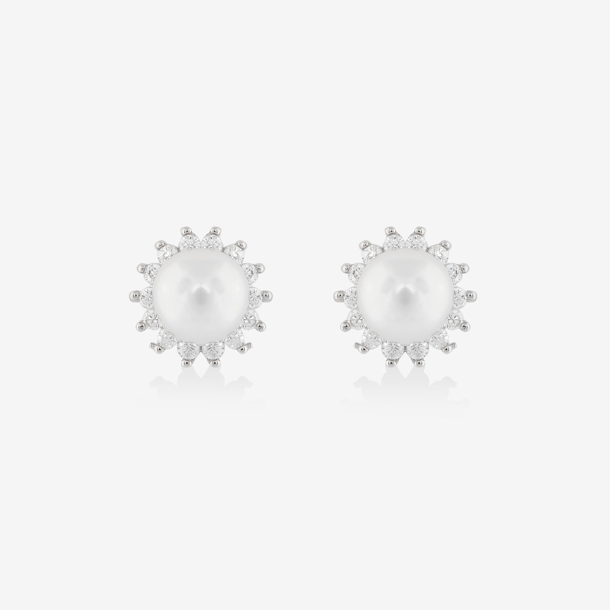 Silver Stud Earrings with Fresh Water Pearls and Cubic Zirconias