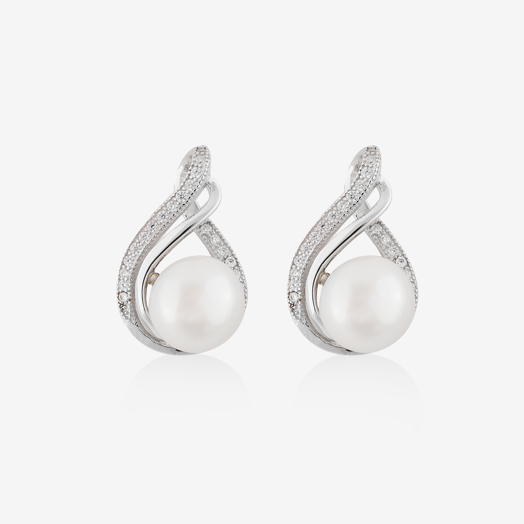 Silver Earrings with Fresh Water Pearls and Cubic Zirconias