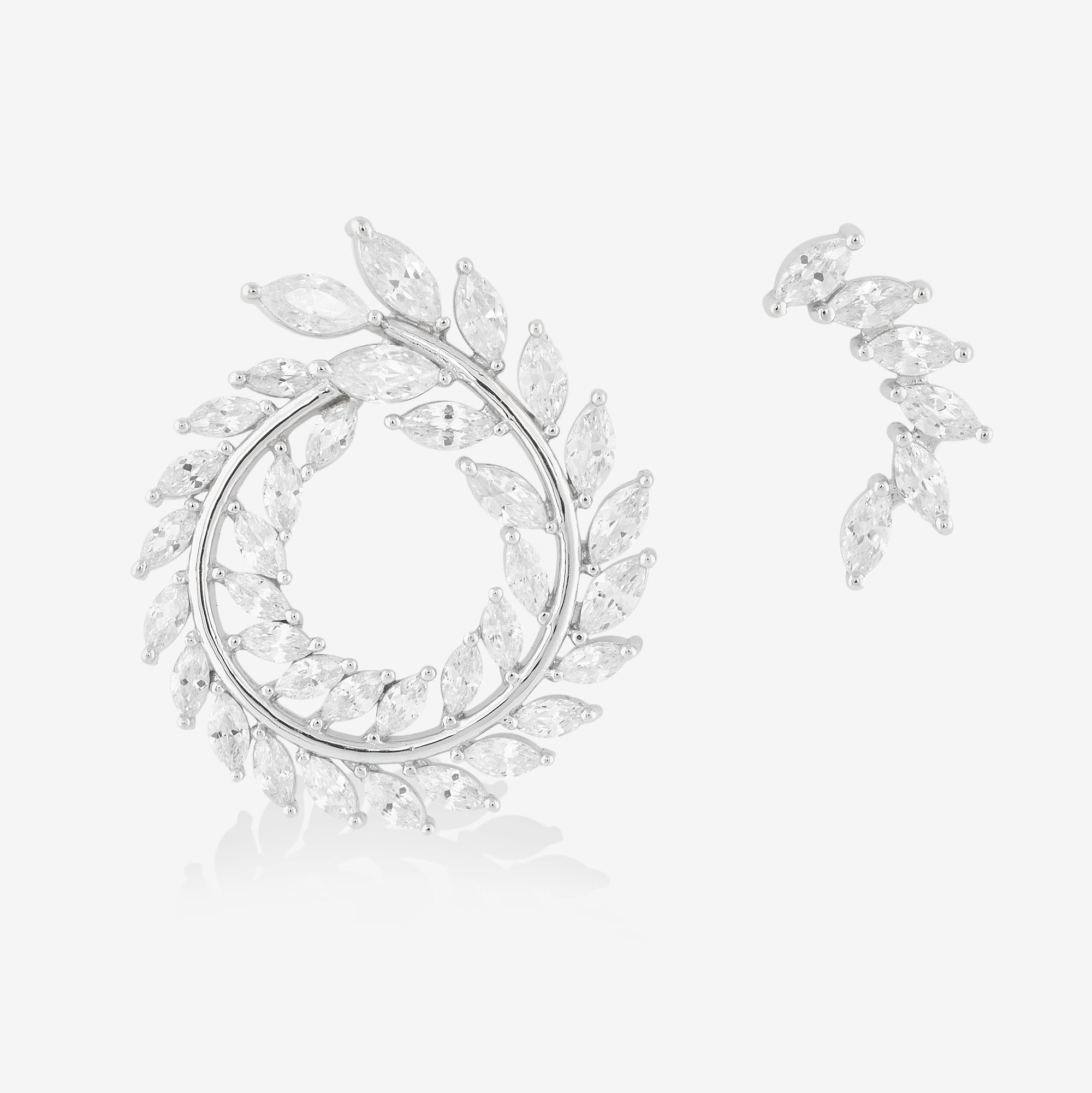 Stylish Uneven Silver Earrings with Cubic Zirconias