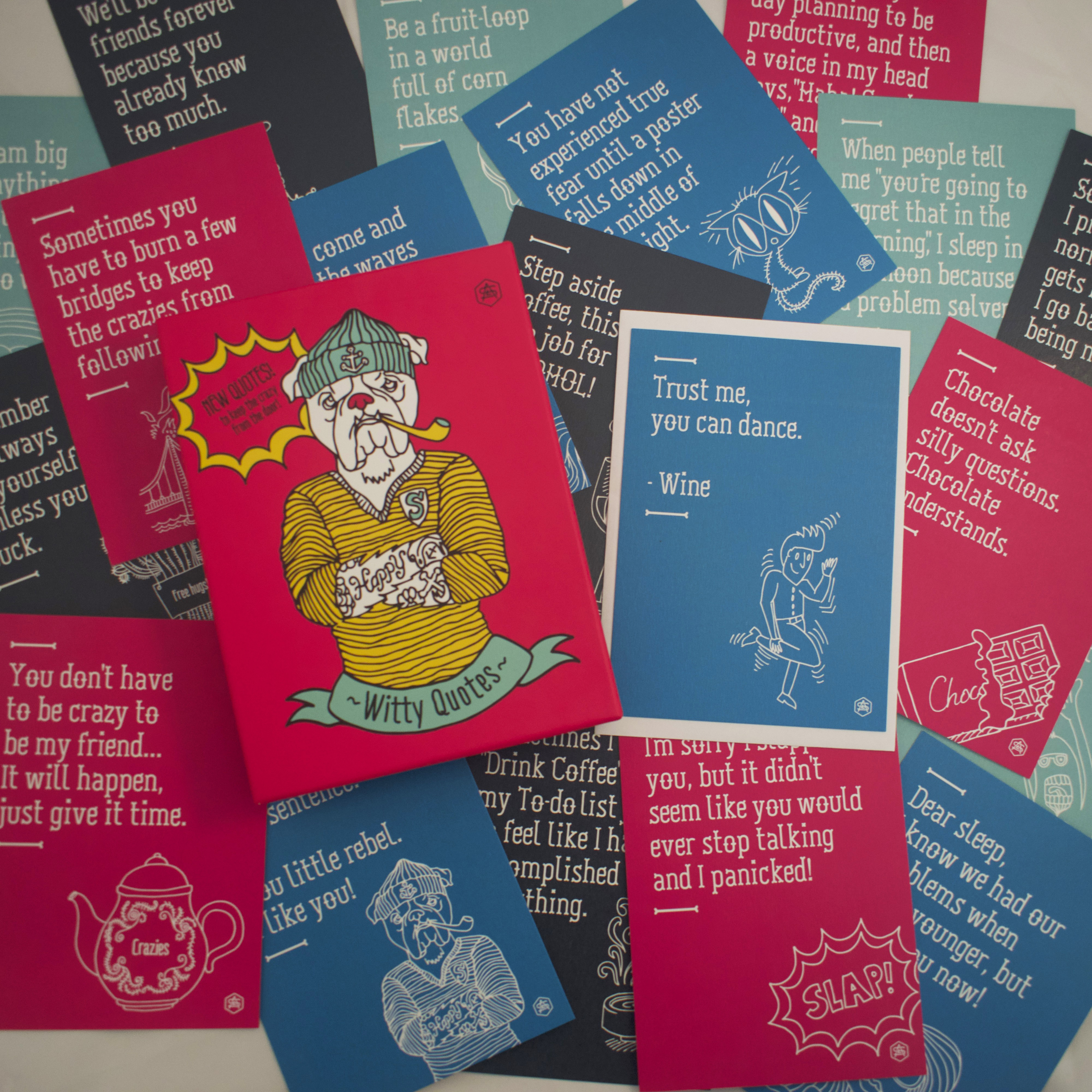 Pack of 20 Witty Illustration & Quote Post Cards with Envelopes