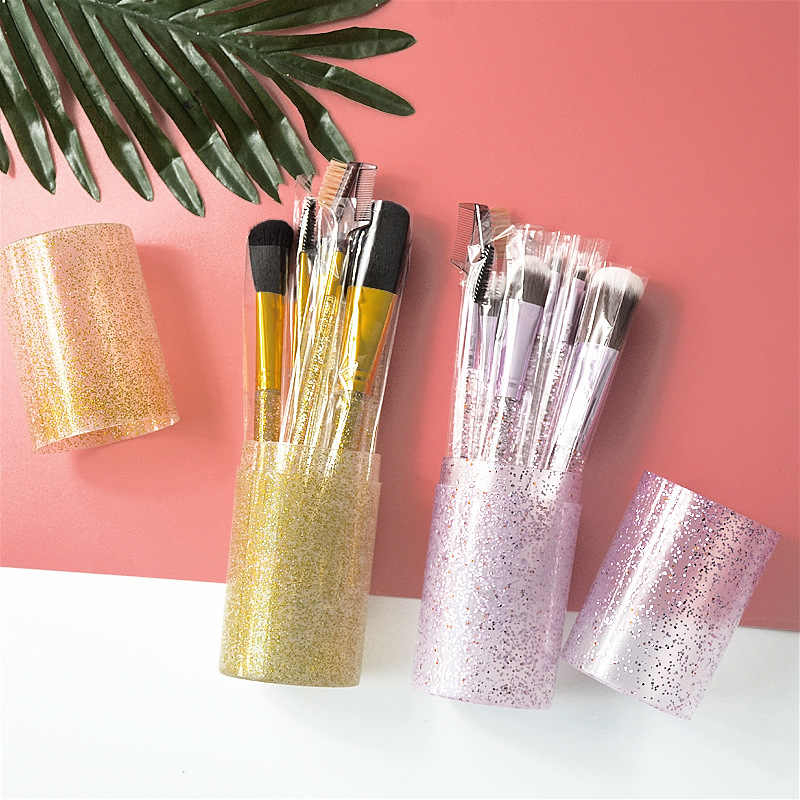Set of 12 Glitter Make-Up Brushes in Cylinder Case