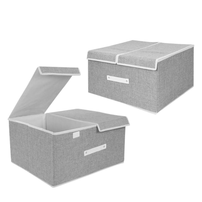 Set of 2 Dual Compartment Fabric Storage Containers 