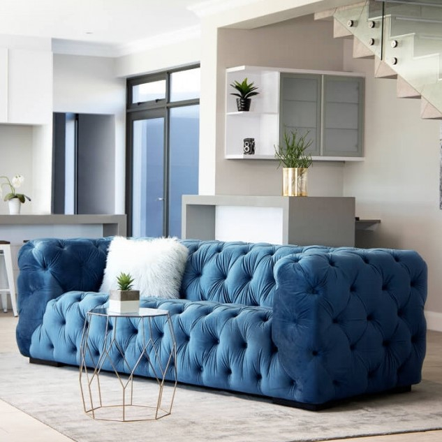 Velvet Upholstered Buttoned Couch