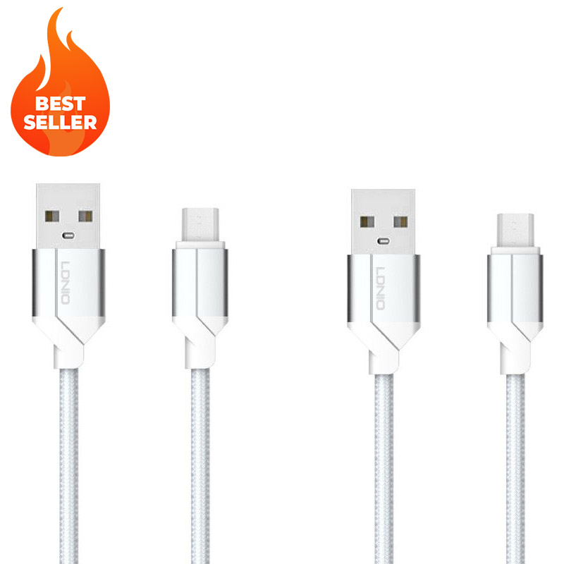 Pack of 2 2m Braided X-Length Charging Cables (Micro USB, Lightning or Type C)