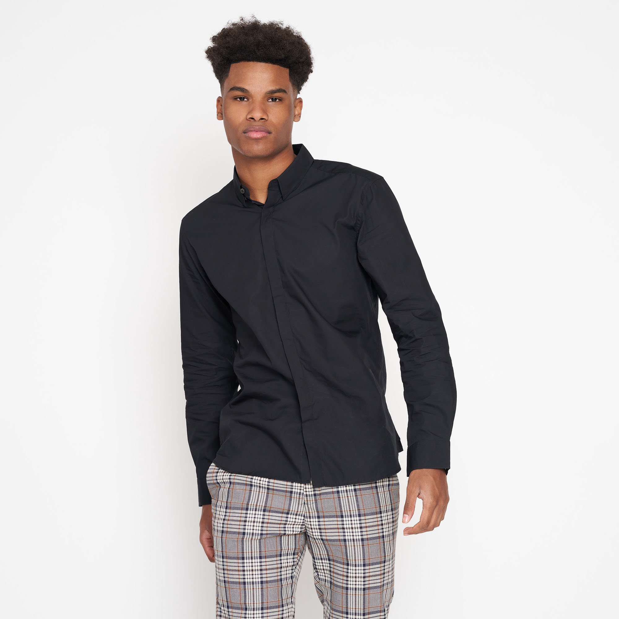 Men's Classic Black Collared Long Sleeve Shirt