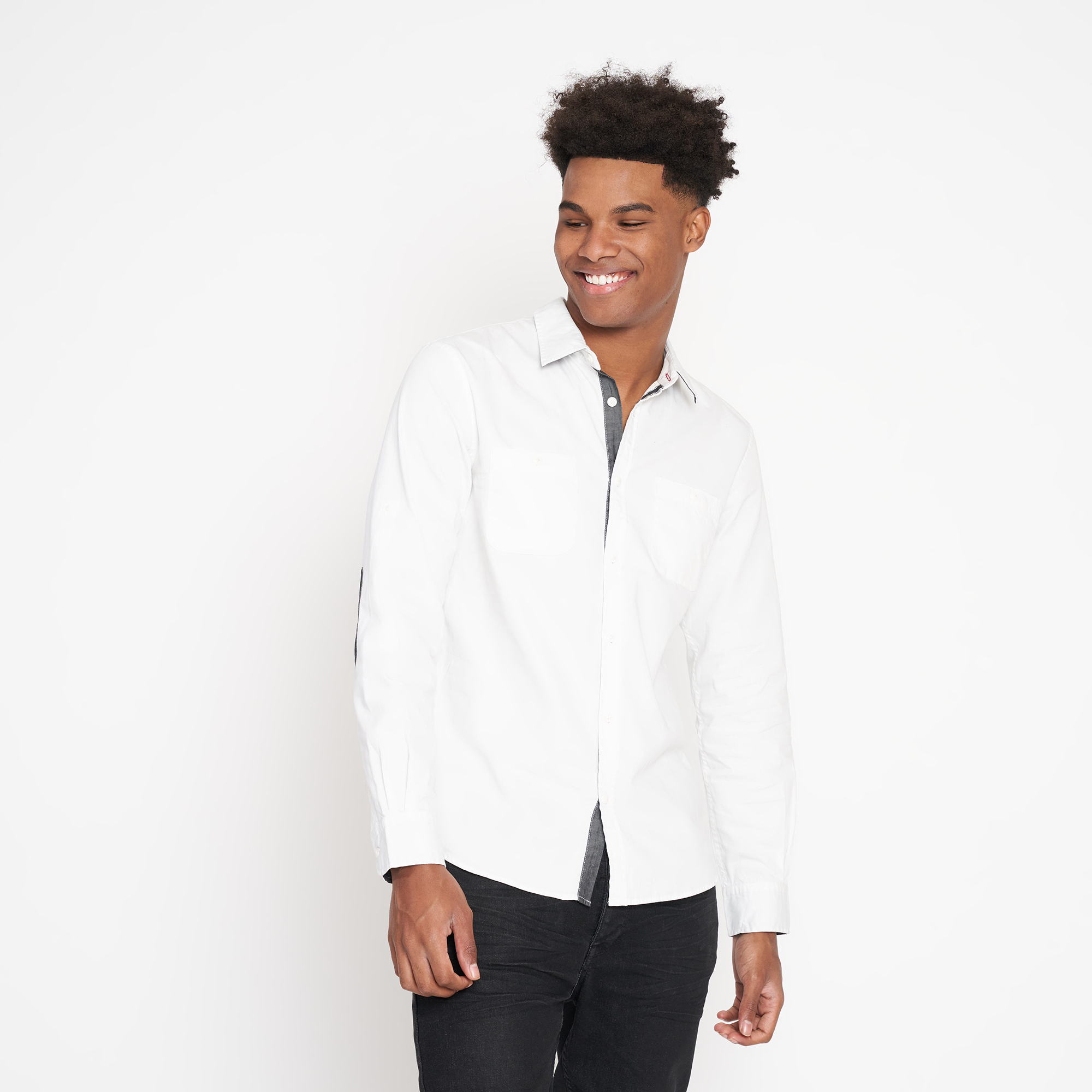 Men's Lee White Collared Long Sleeve Shirt