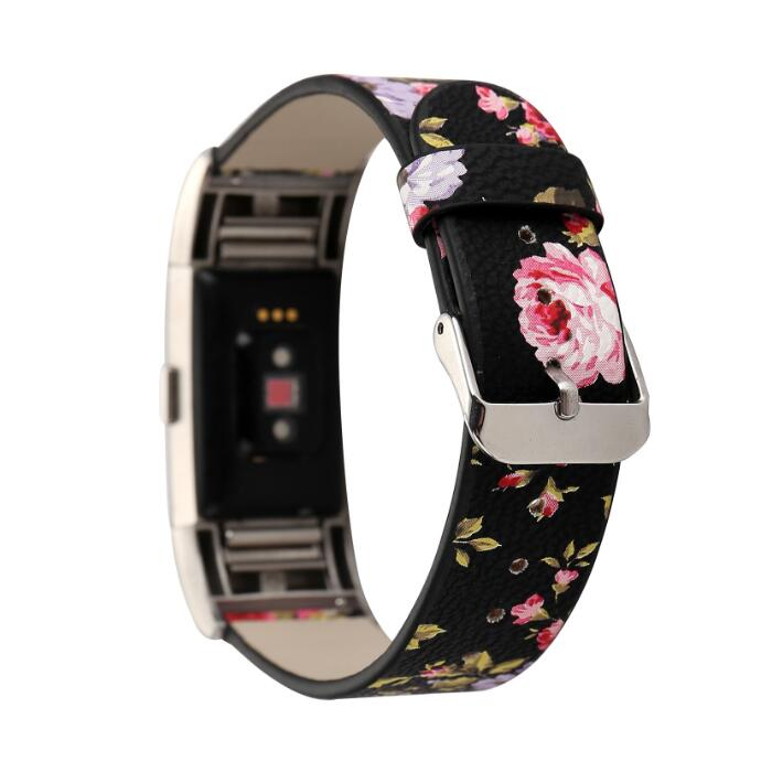 Leather Floral Replacement Strap for Fitbit Charge 2