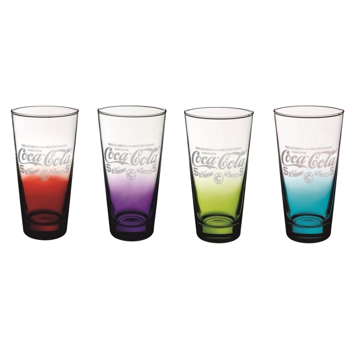 Set of 4 330ml Colourful Coca Cola Glasses