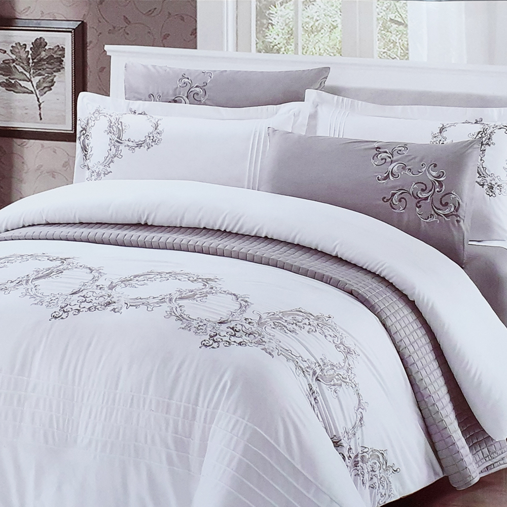 200 Thread Count Percale Embroidered Duvet Cover with Pillowcases