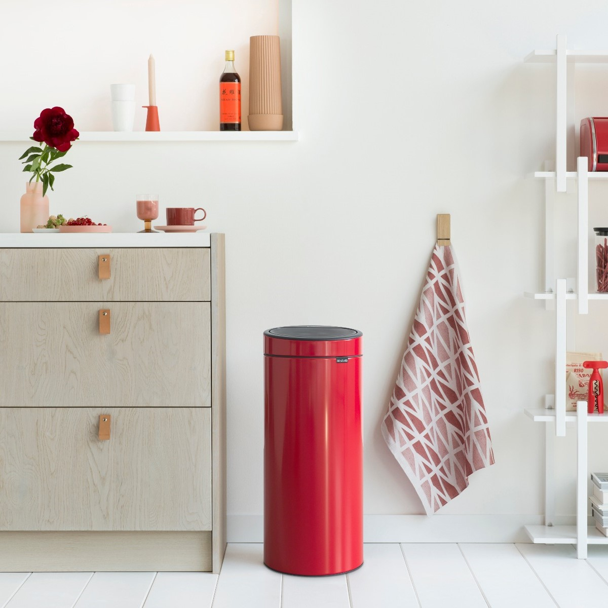 30L Passion Red Touch Bin New