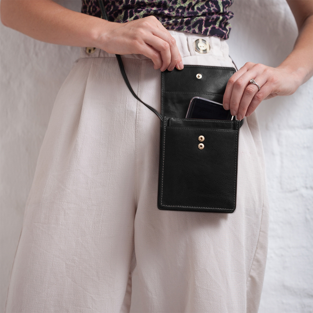 Genuine Leather Crossbody Bag with RFID Secure Credit Card Holder