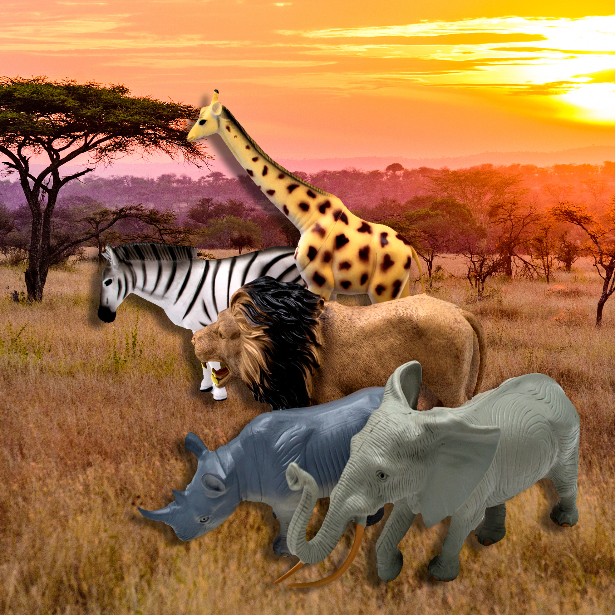  5 Assorted Wild Animals 30.5cm Jumbo Figurines 