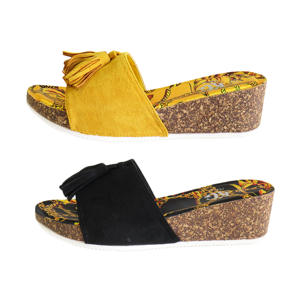 Ladies Donatello Suede Cork Sole Wedges with Tassel