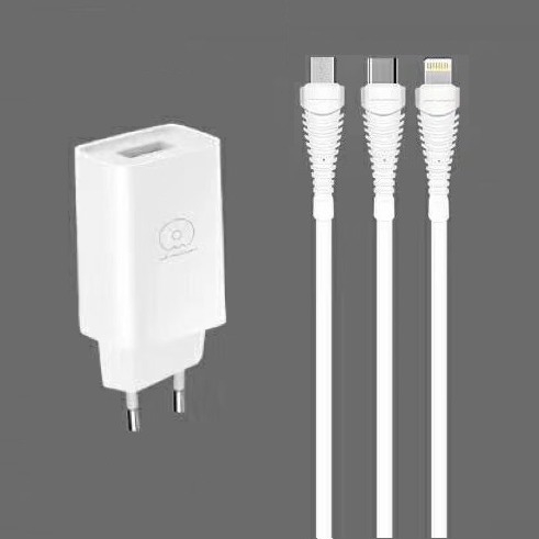 2.1A Charging Block with Cable (Lightning, Micro USB or Type C)