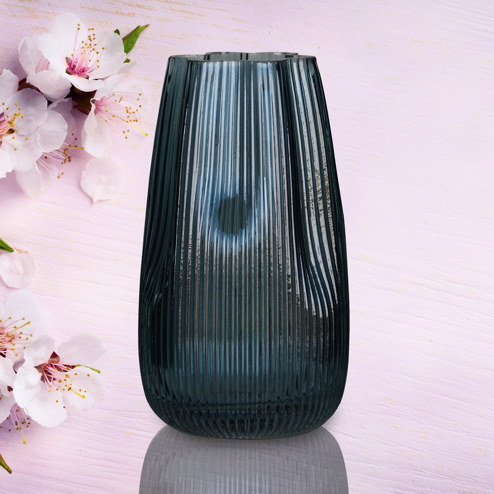 21cm or 26cm Ribbed Blue Vase