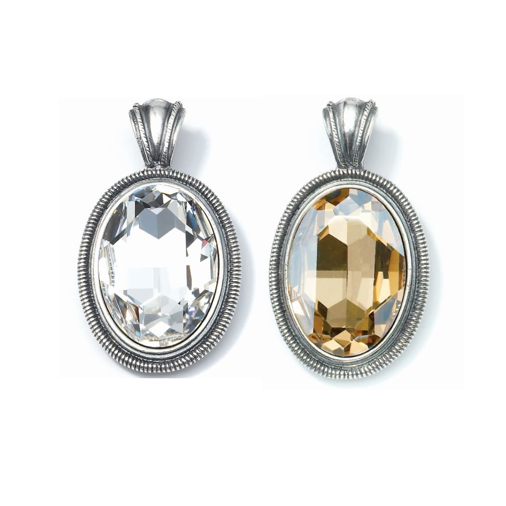 Oval Swarovski® Crystal Pendant in Burnished Silver
