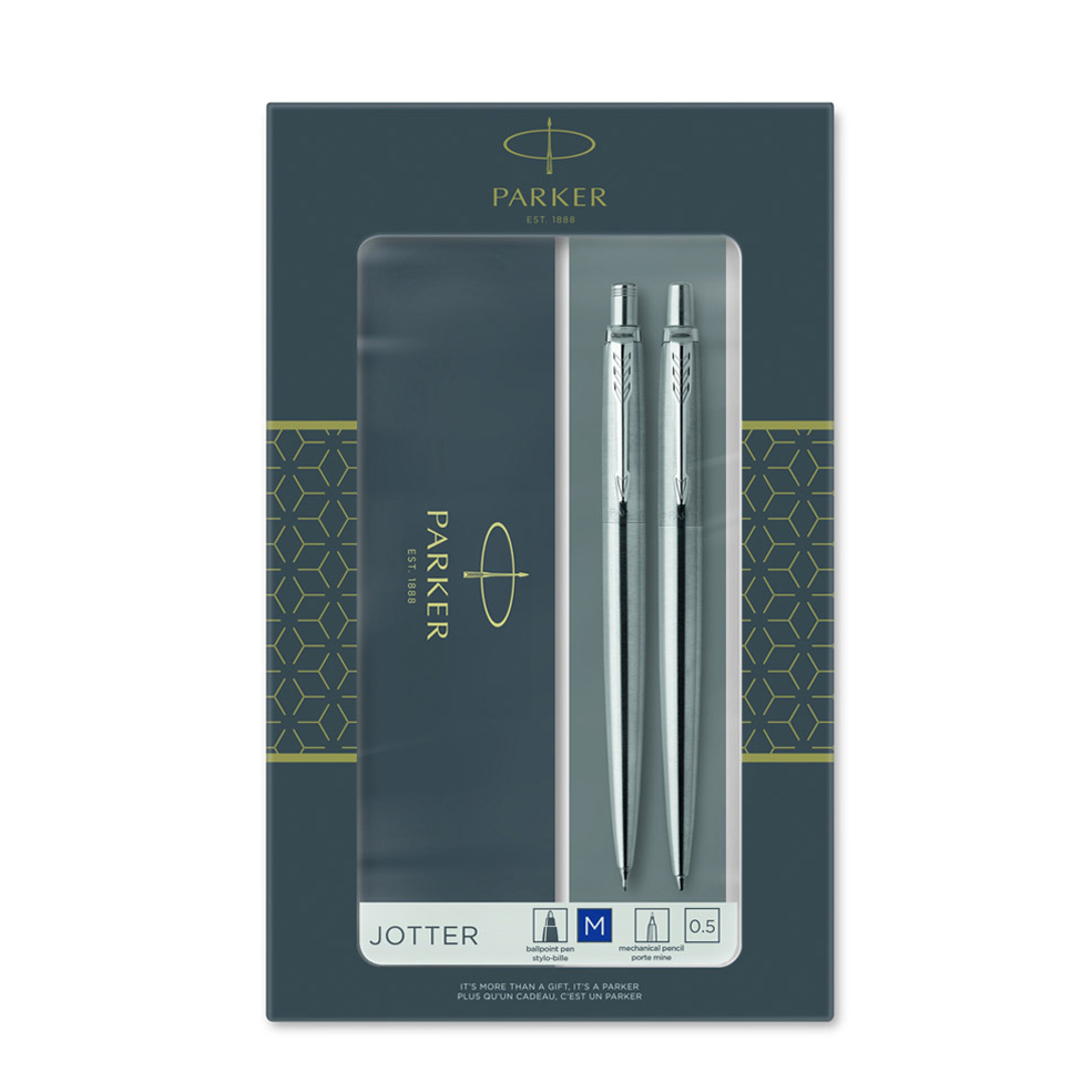 Jotter Duo Stainless Steel Chrome Trim Ball Pen & Pencil Set Gift Box