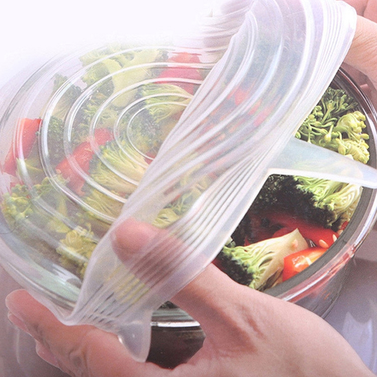 Pack of 12 Reusable Stretch Silicone Clear Lids