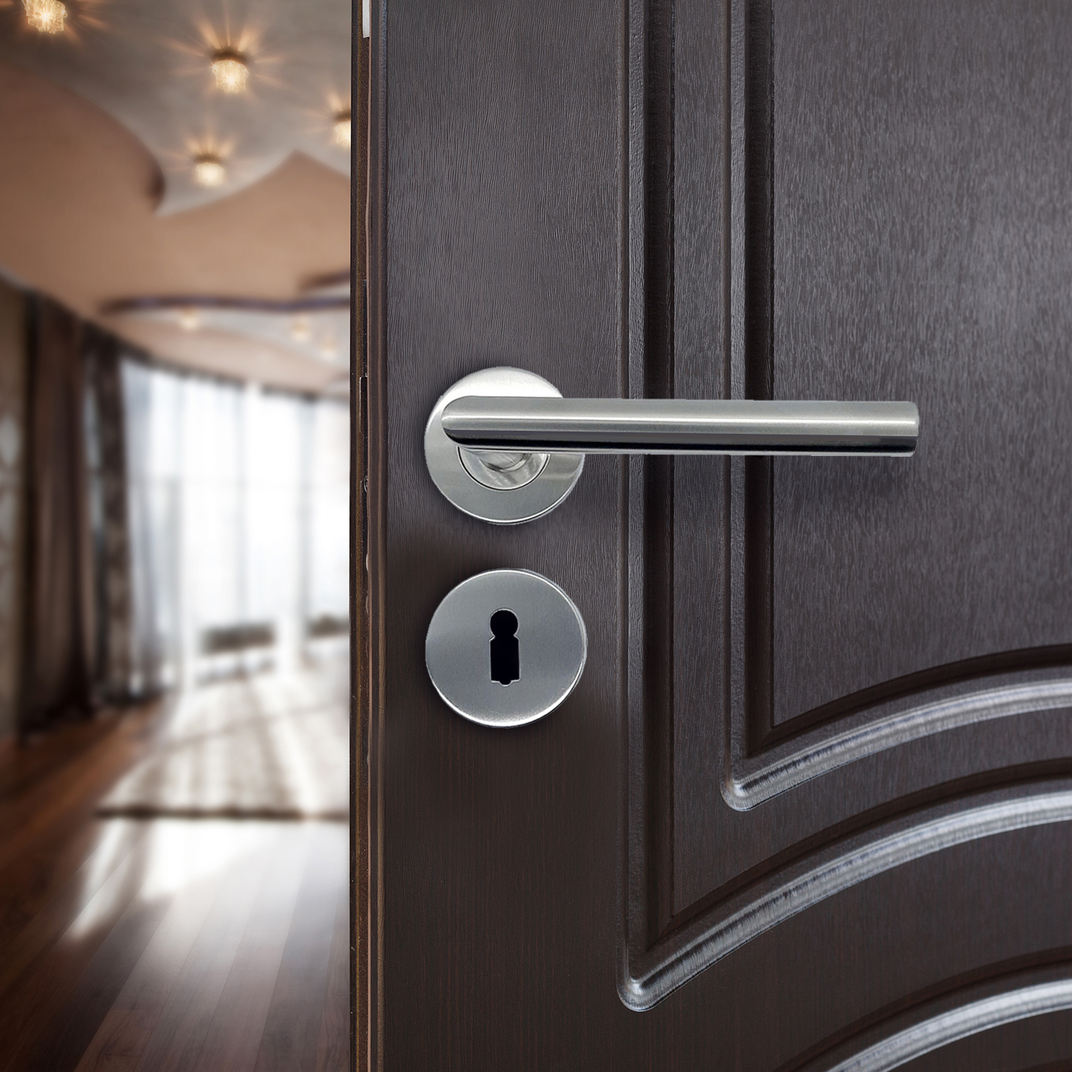 Lever or Scroll Door Handles with Keyhole