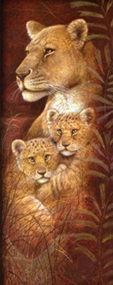Lioness and Cubs (22 x 40cm)