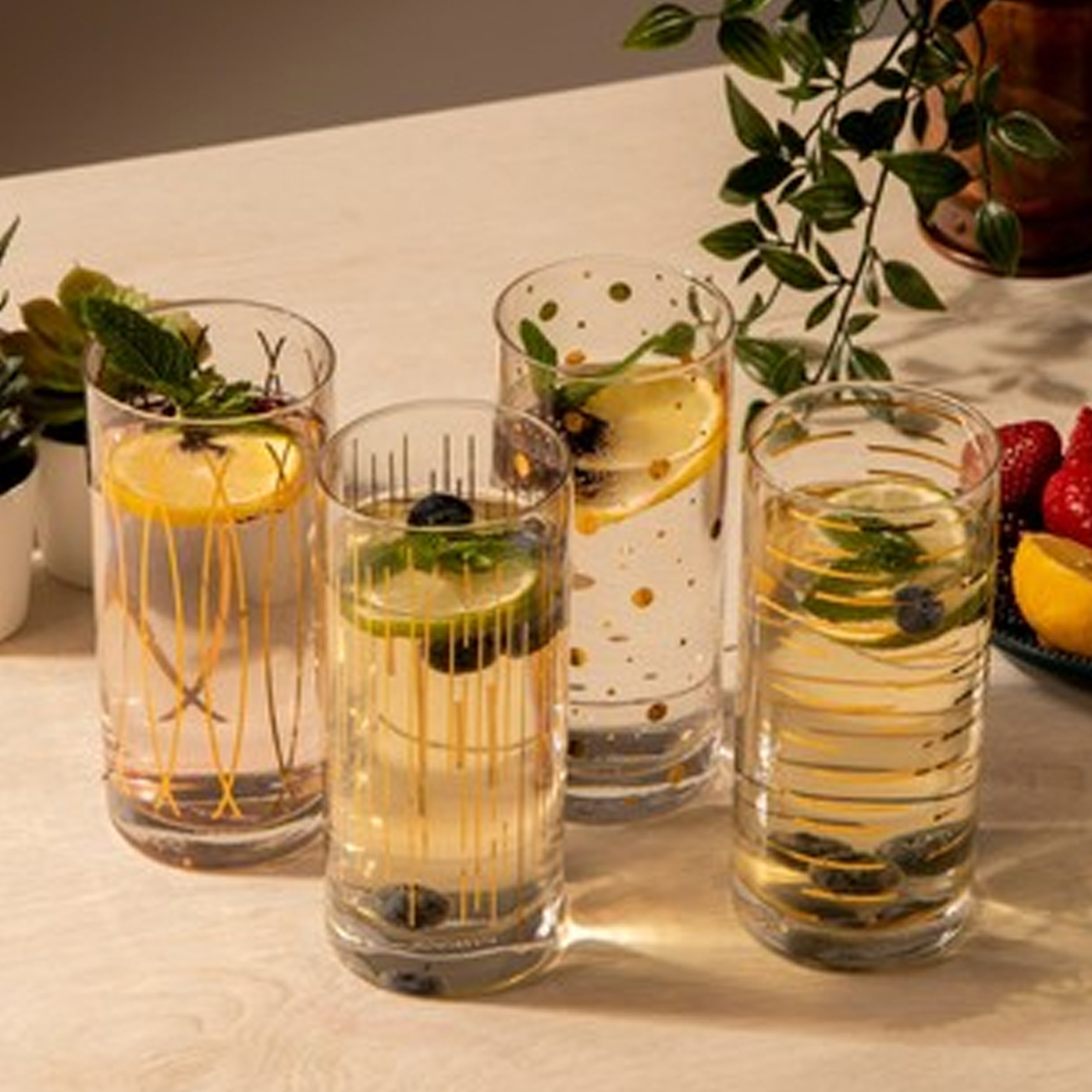 Set of 4 450ml Metallic Gold High Ball Glasses