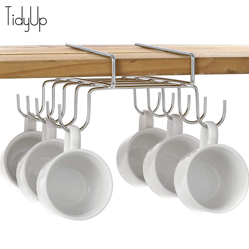 10 Hooked Under-Shelf Mug Rack